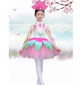 Flower pink Petals Blossom Dance Skirt jazz dance dress for kids children Lotus tutu skirts princess dress choir model Performance Costume